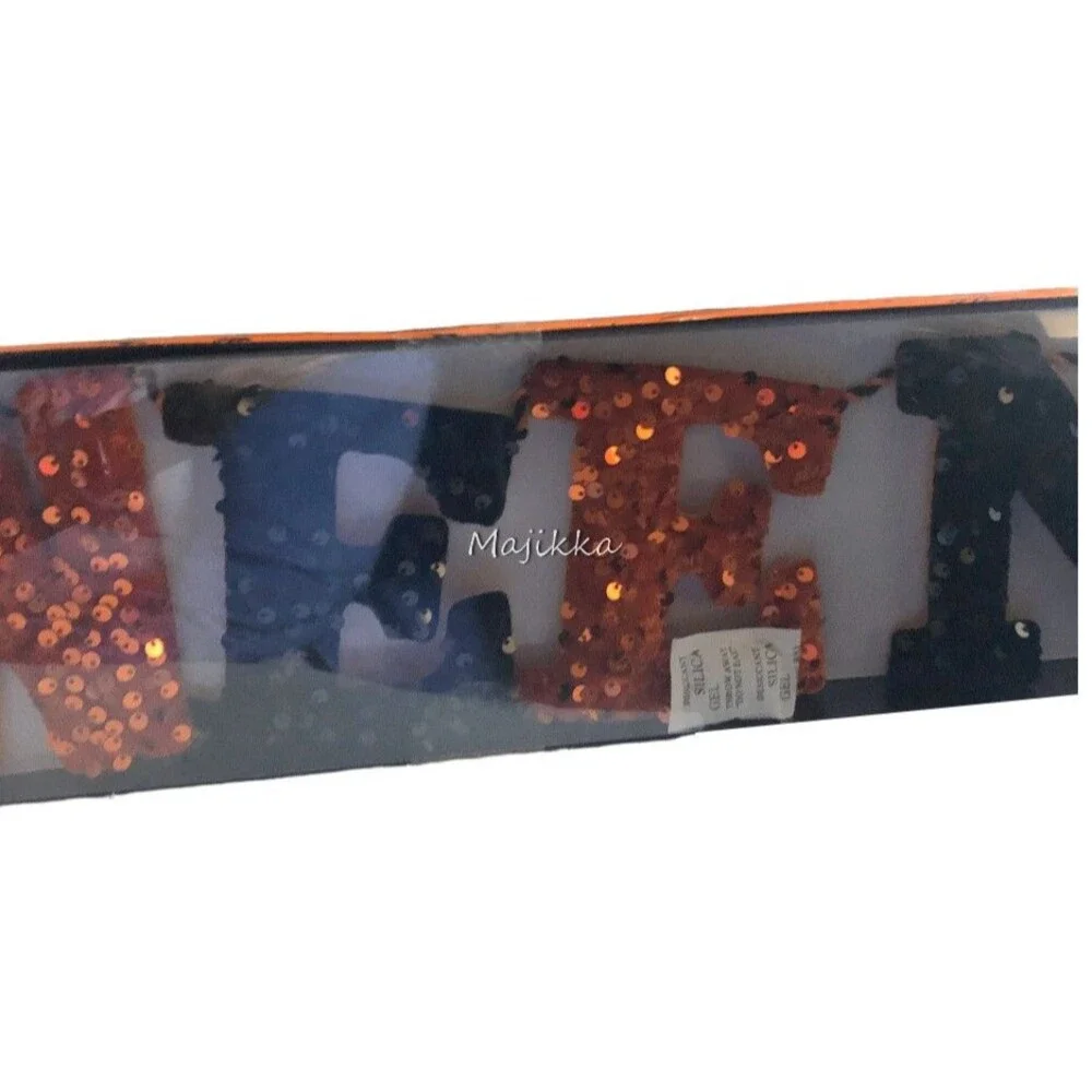 Toil & Trouble Halloween Banner 6' Long Garland Sequin Velvet Black Orange